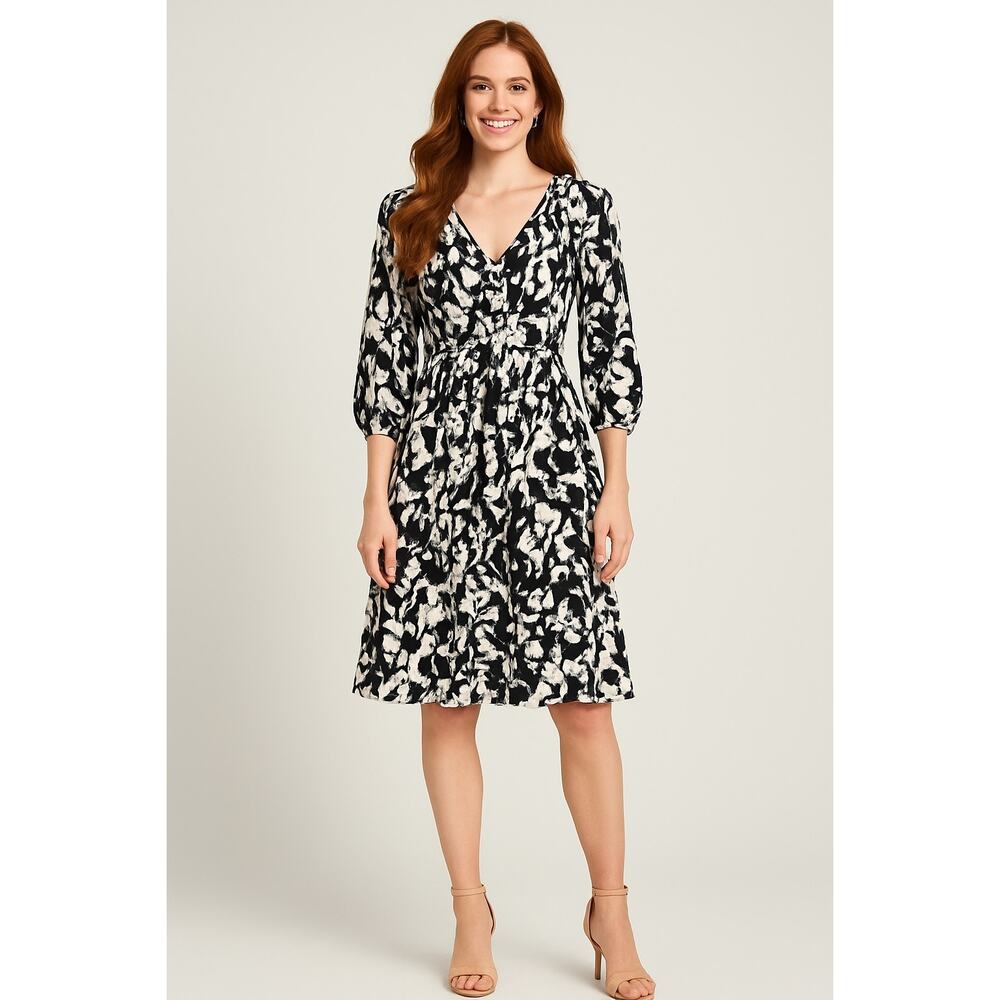 Ninety Black and White Pleated Dress - Size 1X
